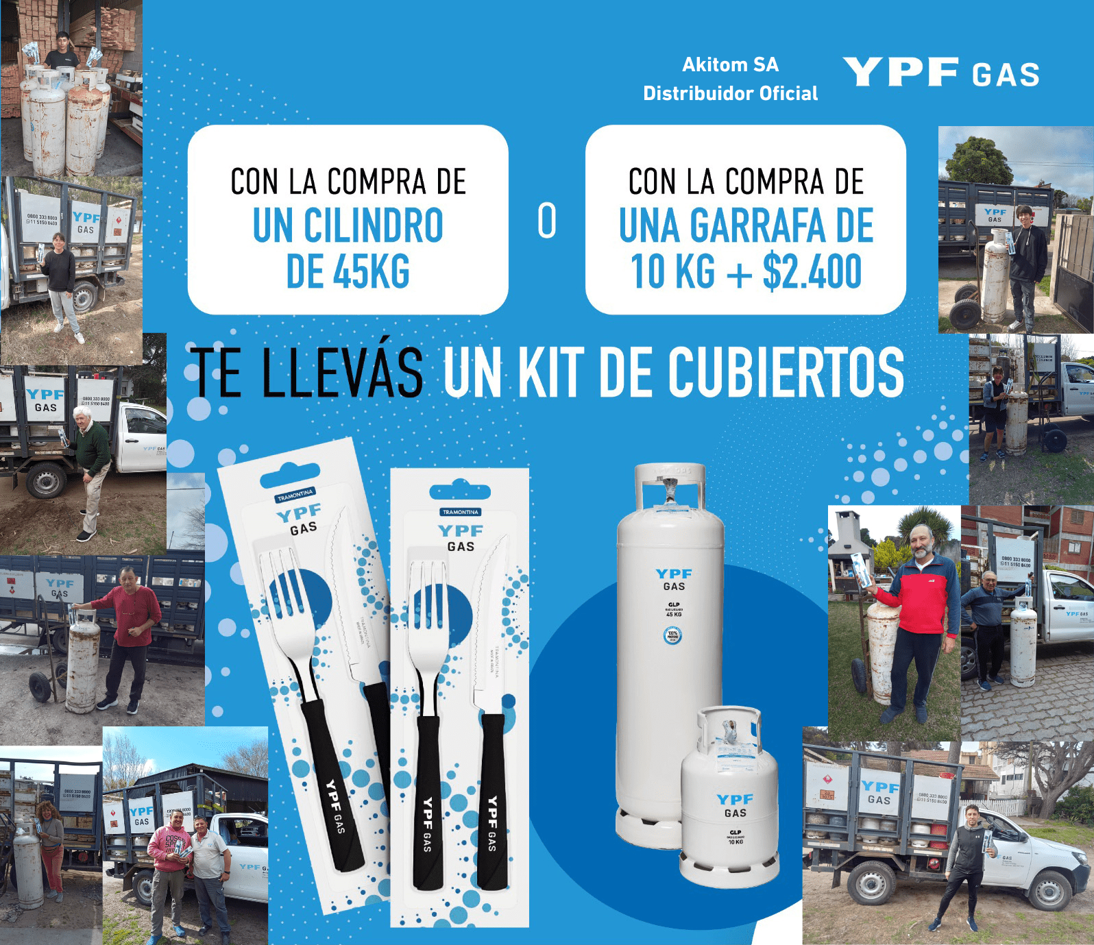 ¡Con la compra de un cilindro de 45 kg. o de una garrafa de 10 kg. te llevás de regalo un kit de cubiertos YPF Gas!