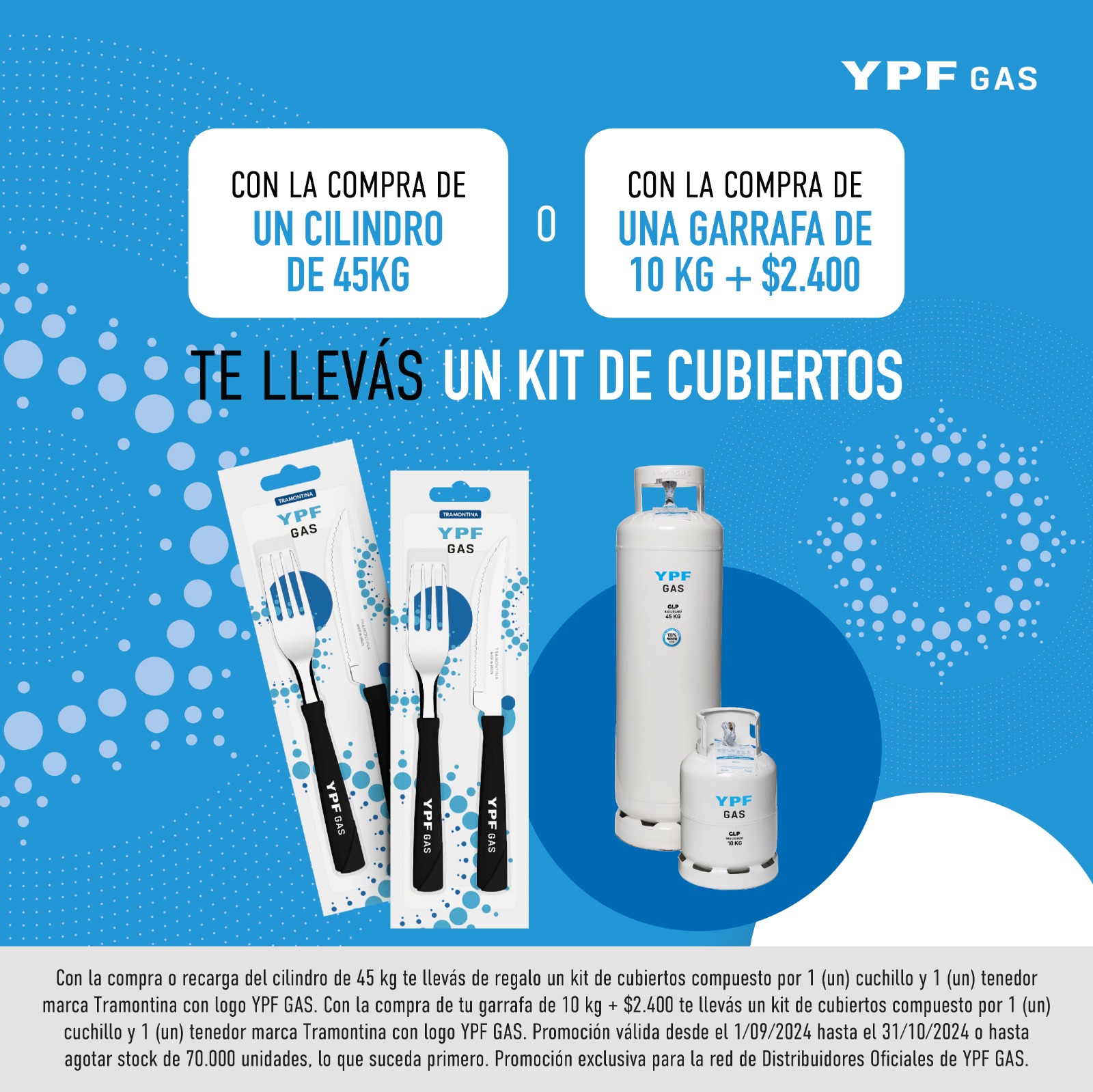 ¡Con la compra de un cilindro de 45 kg. te llevás de regalo un kit de cubiertos YPF Gas!