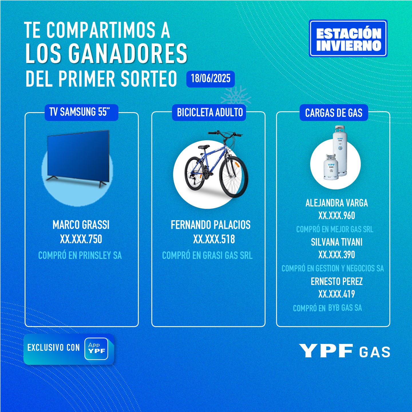 ¡Compartimos los ganadores del primer sorteo de la Promoción Invierno YPF Gas!