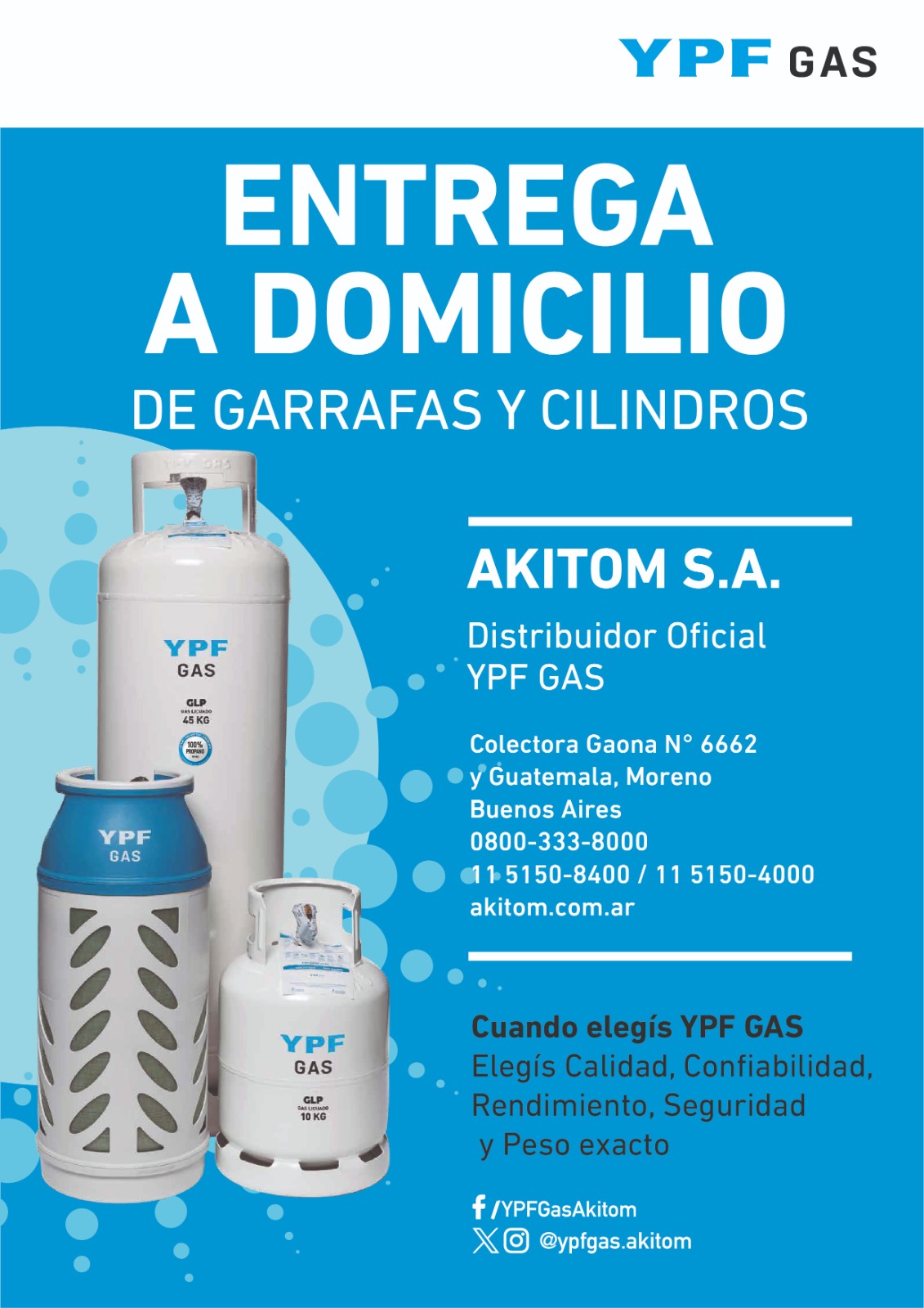 Entrega a domicilio de garrafas y cilindros de YPF Gas